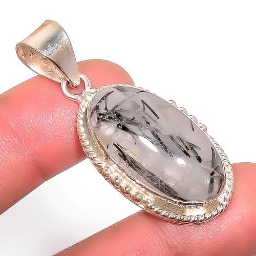 Natural Salt Paper Rutilated Quartz -Srilanka 925 Silver Plated Pendant 1.76″
