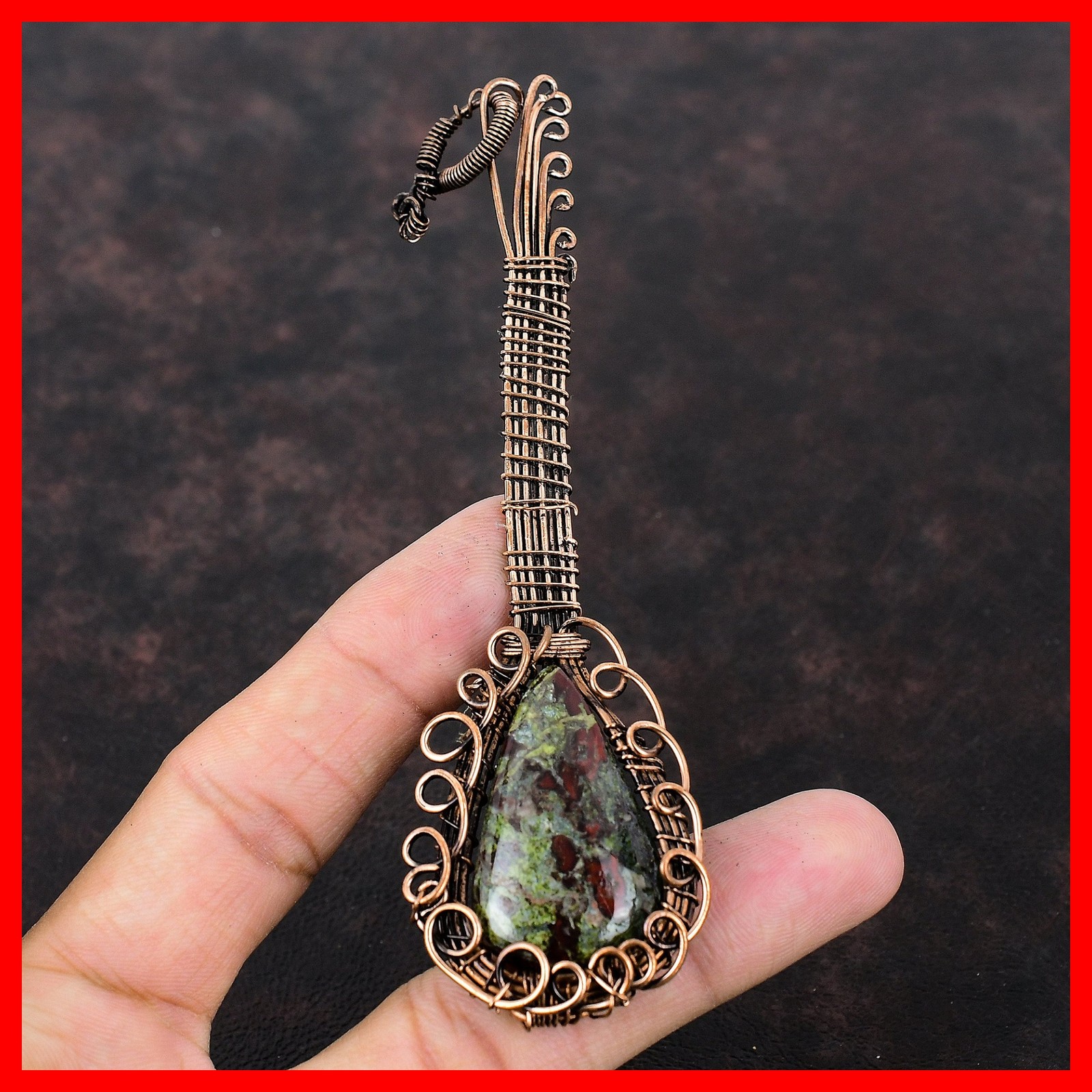 Natural Dragon Bloodstone Engagement Wife Guitar And Wire Wrapped Pendant Copper