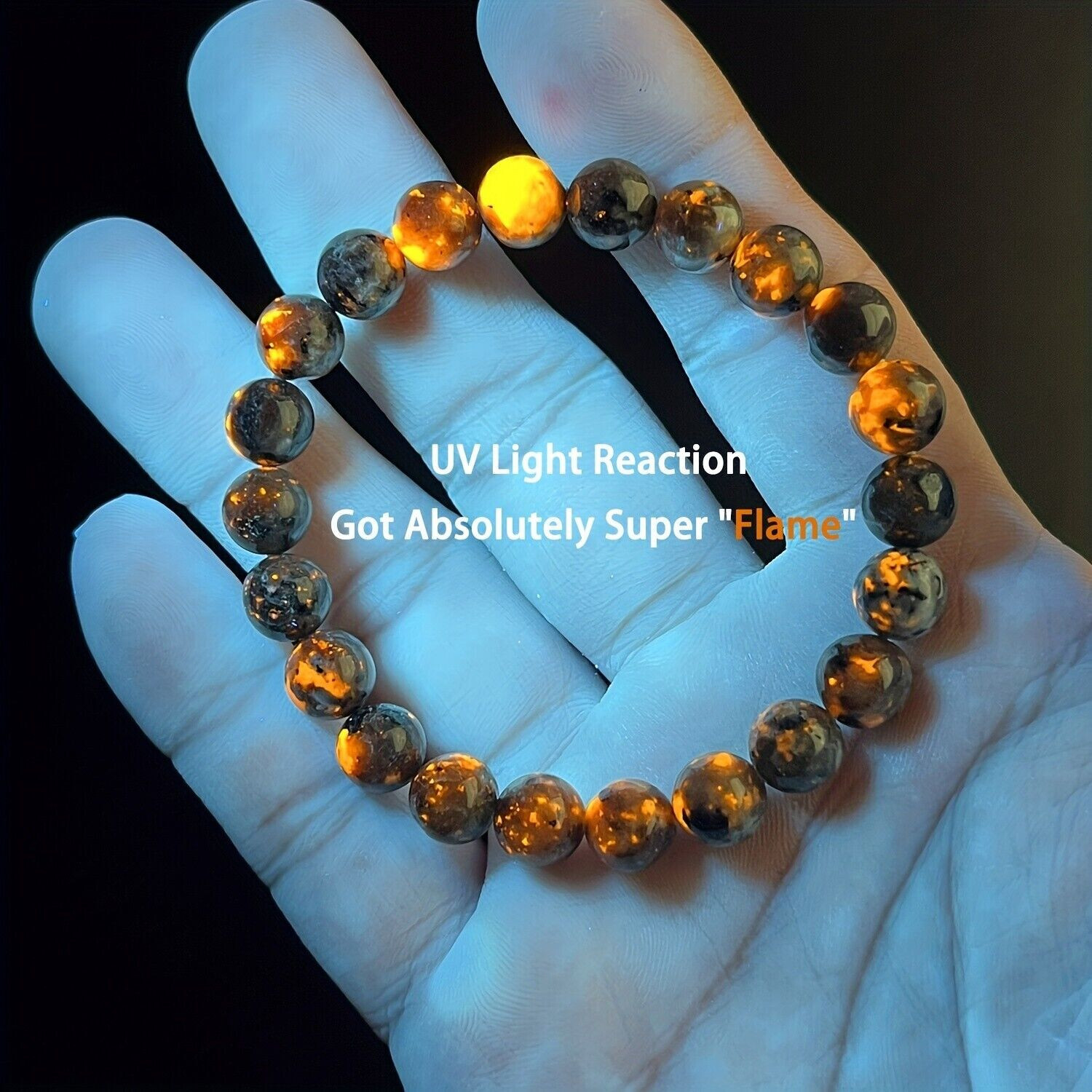 Natural Yooperlite Flame Stone 8mm Beaeded Healing UV Reactive Lucky Bracelet