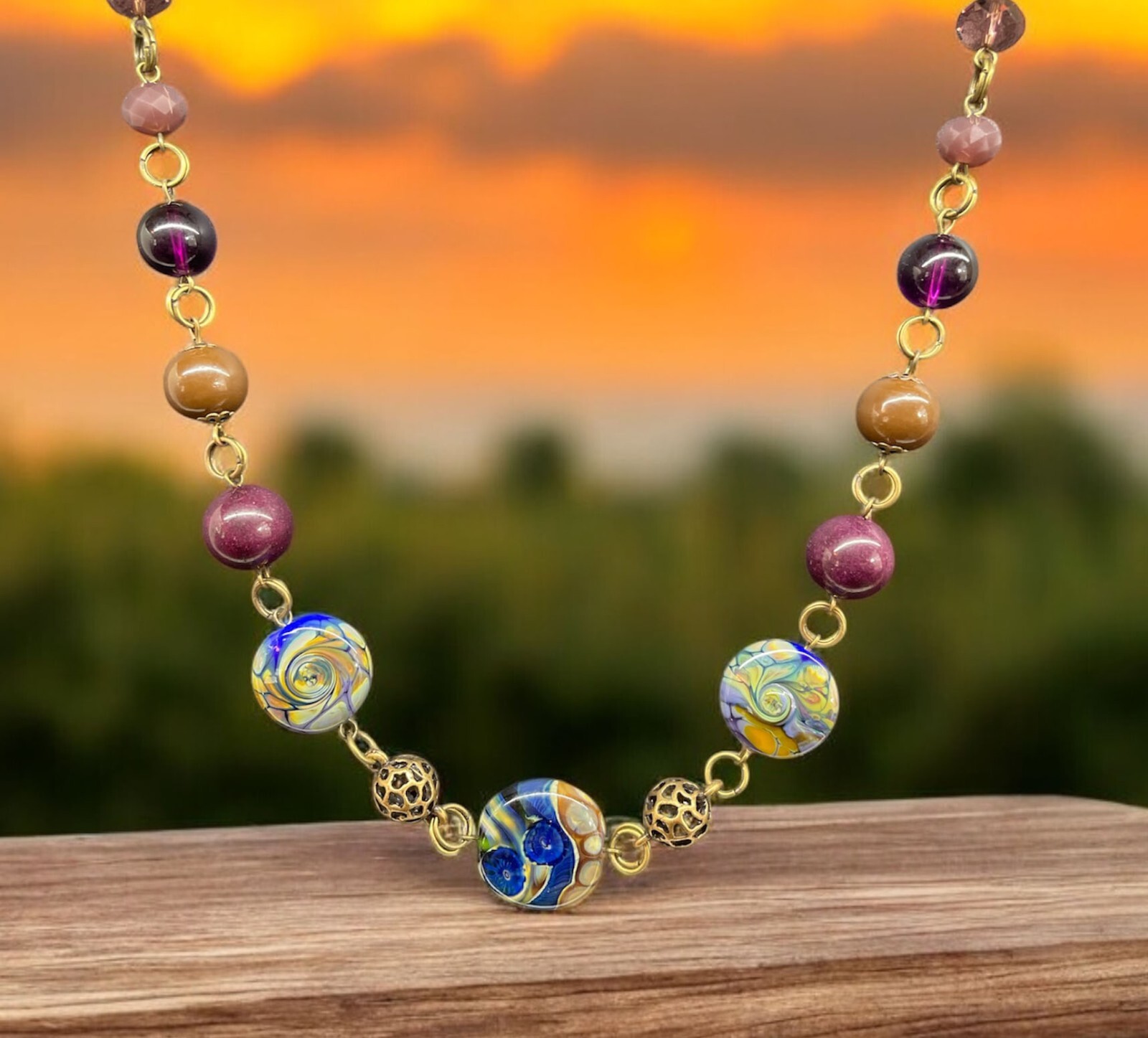 Handmade Elegant Romantic Necklace with Lampwork beads Tamara Yarilo Brand 26 in