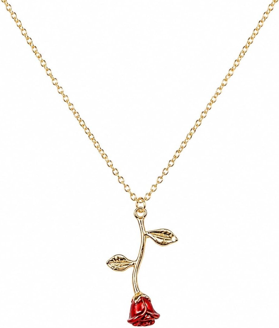 Trendy Layered Rose Gold Necklace with Flower Pendant – 18-Inch Adjustable