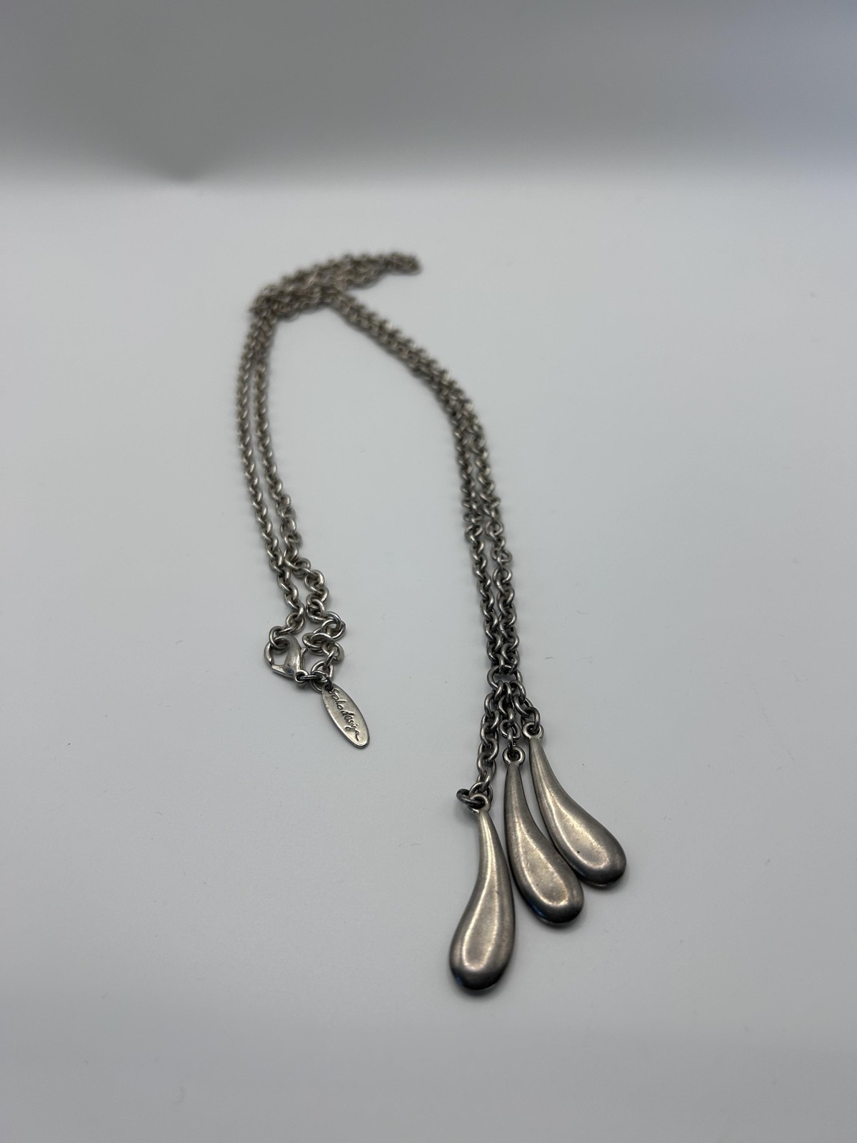 Soho Design Silver Tone Teardrop Pendant Y-Drop Minimalist Necklace 36 In