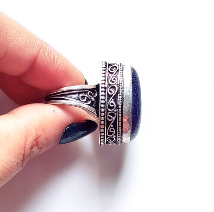Lapis Lazuli Natural Gemstone Handmade 925 Sterling Silver Ethnic Jewelry Ring