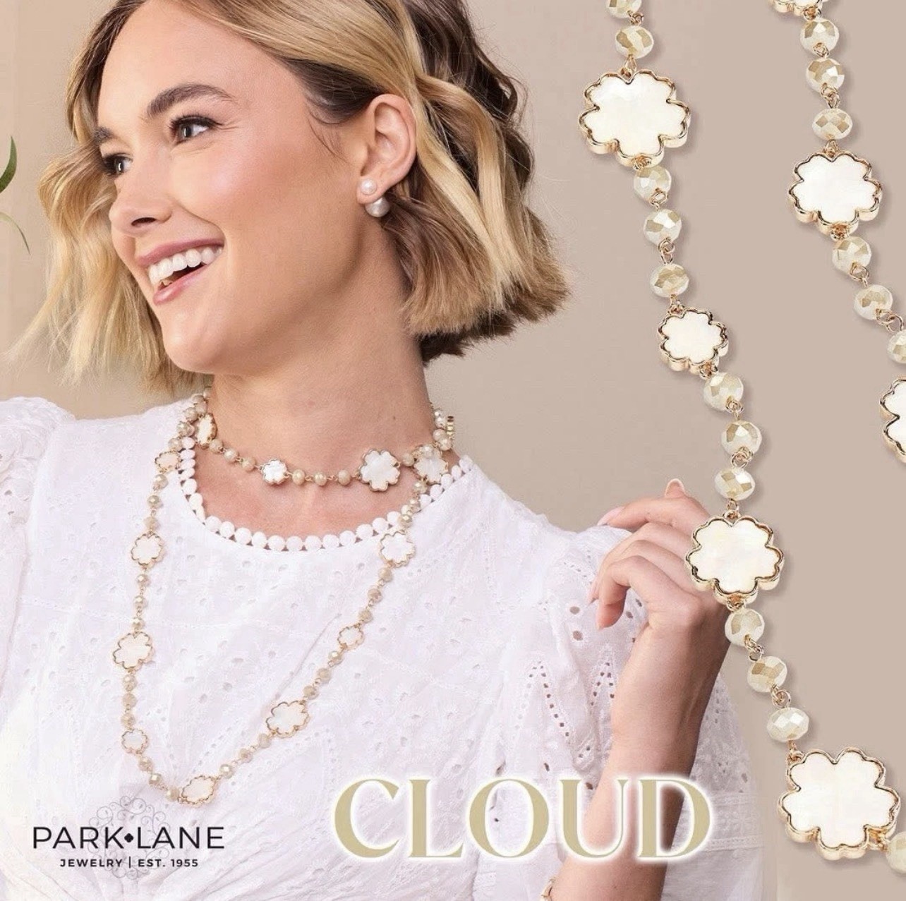 Park Lane CLOUD Mother Of Pearl & Faceted Glass Bead Long Gold Necklace BNWT 48”