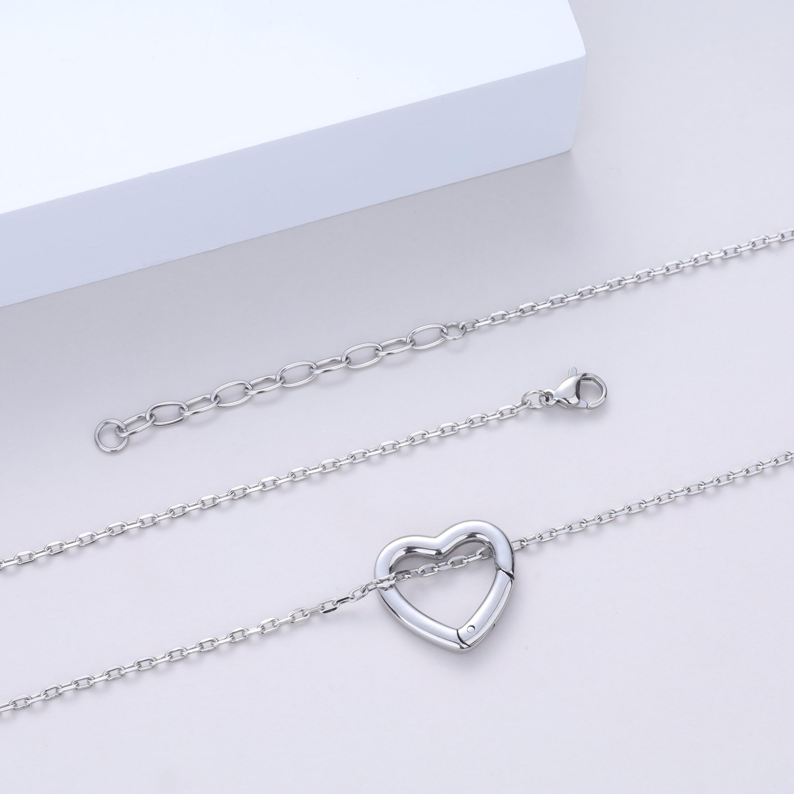 Stainless Steel Ring Holder Necklace for , ’s Silver Pendant Heart Charm Hold…