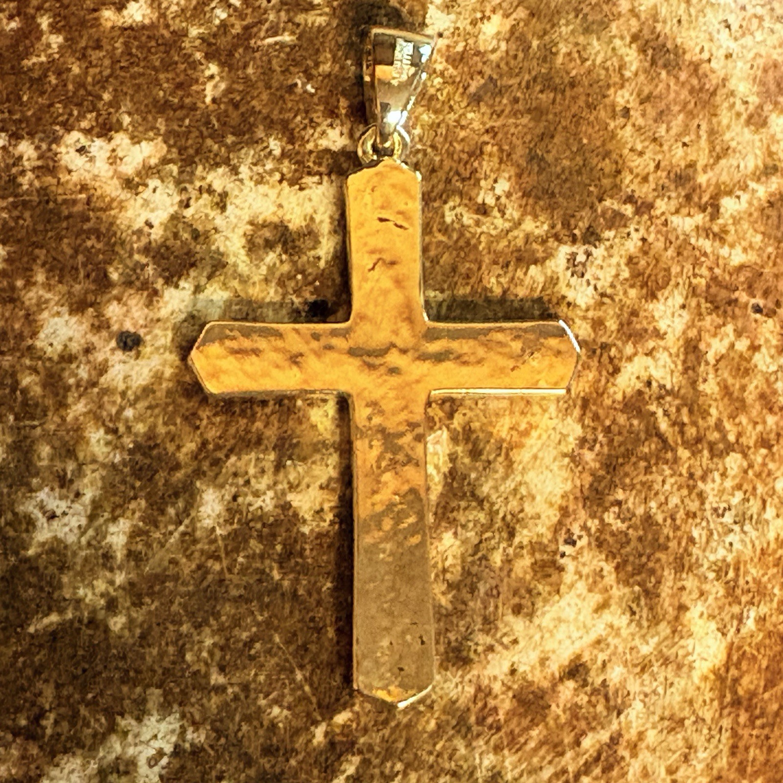 Italian Itaor Bellezza Cross Pendant Gold Plated w/ Line Texture Made in Italy