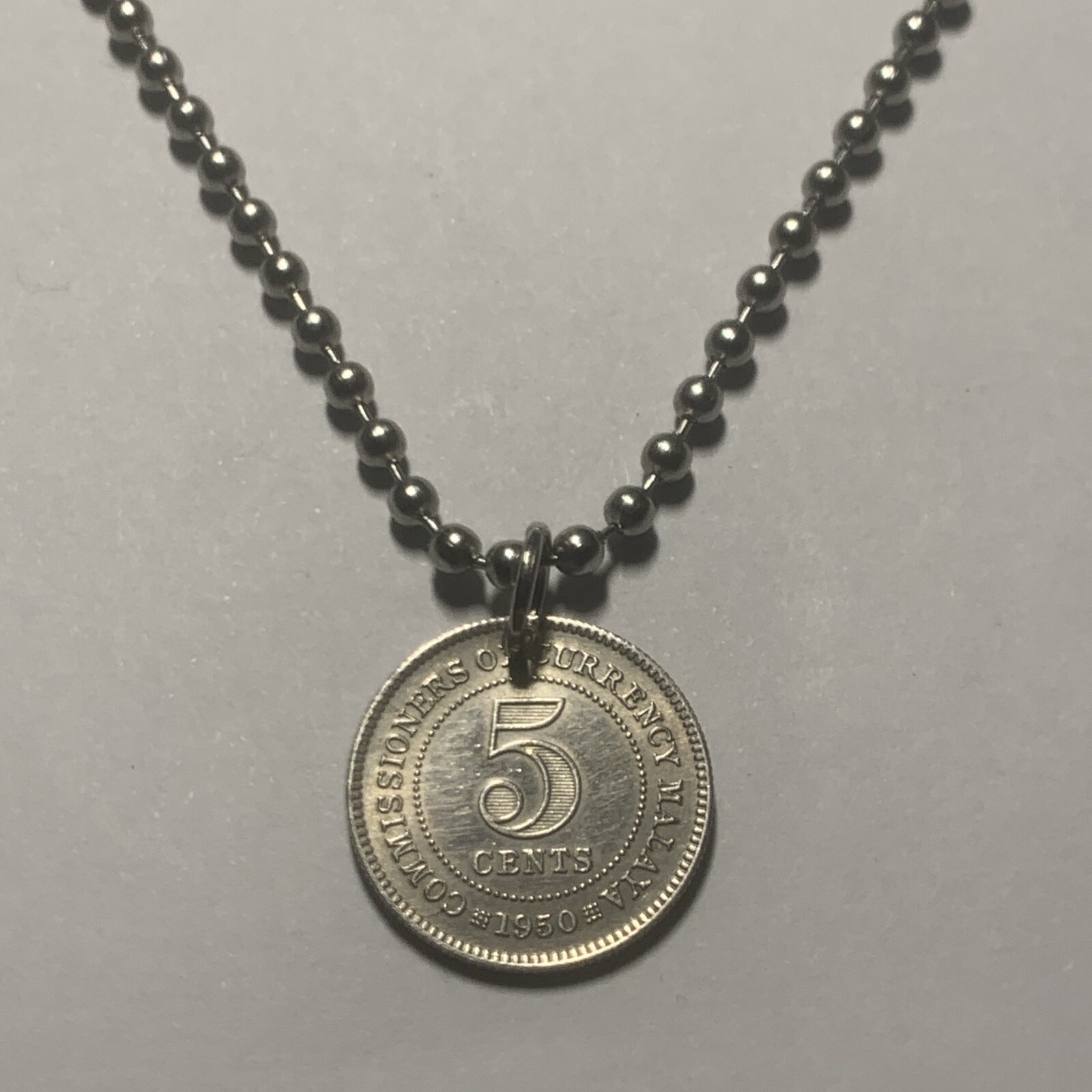 1950 Malaya Malaysia 5 Cents Coin Pendant