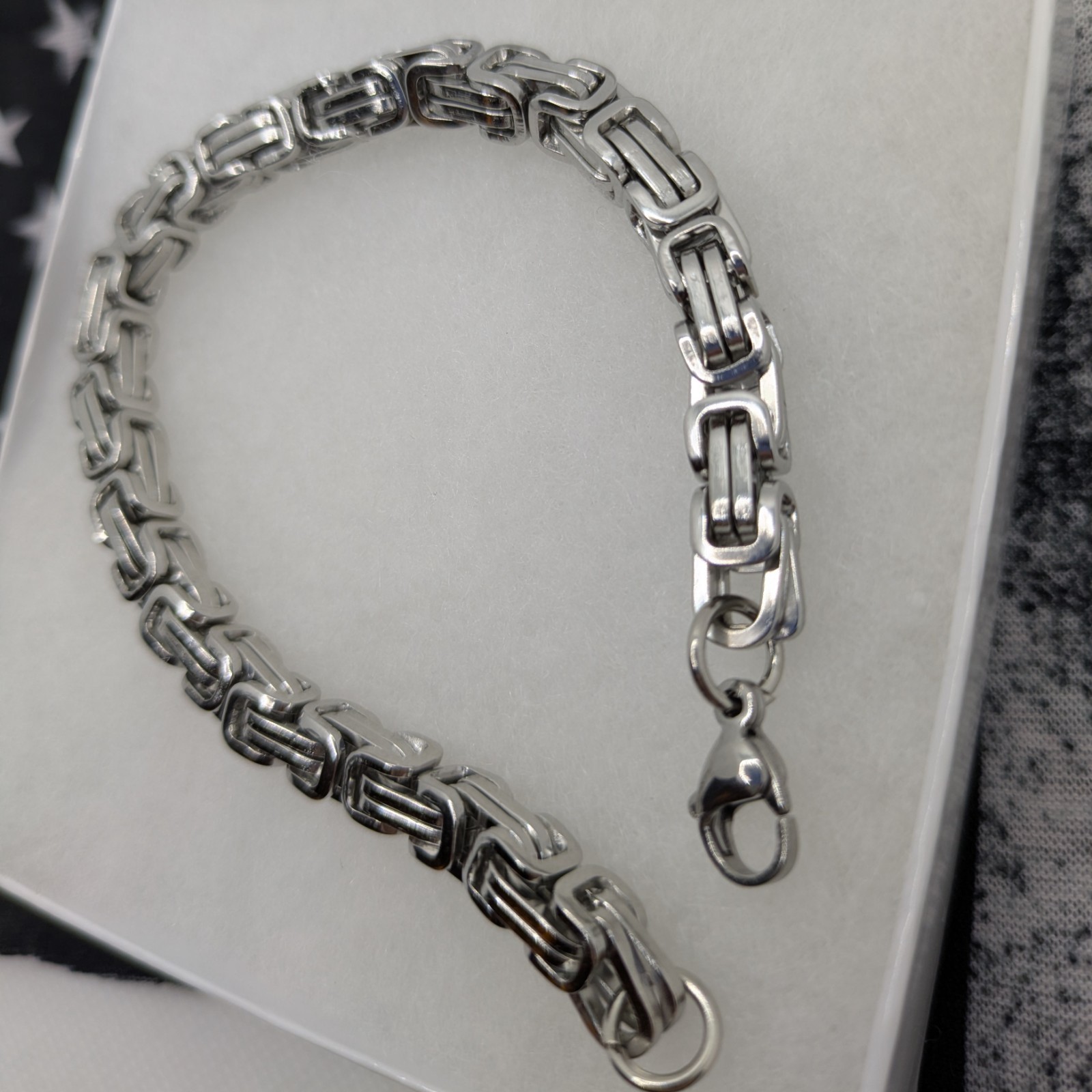 Stainless Steel “Bike Chain” Style Box Link Bracelet; 7.87″ Lobster Claw Clasp