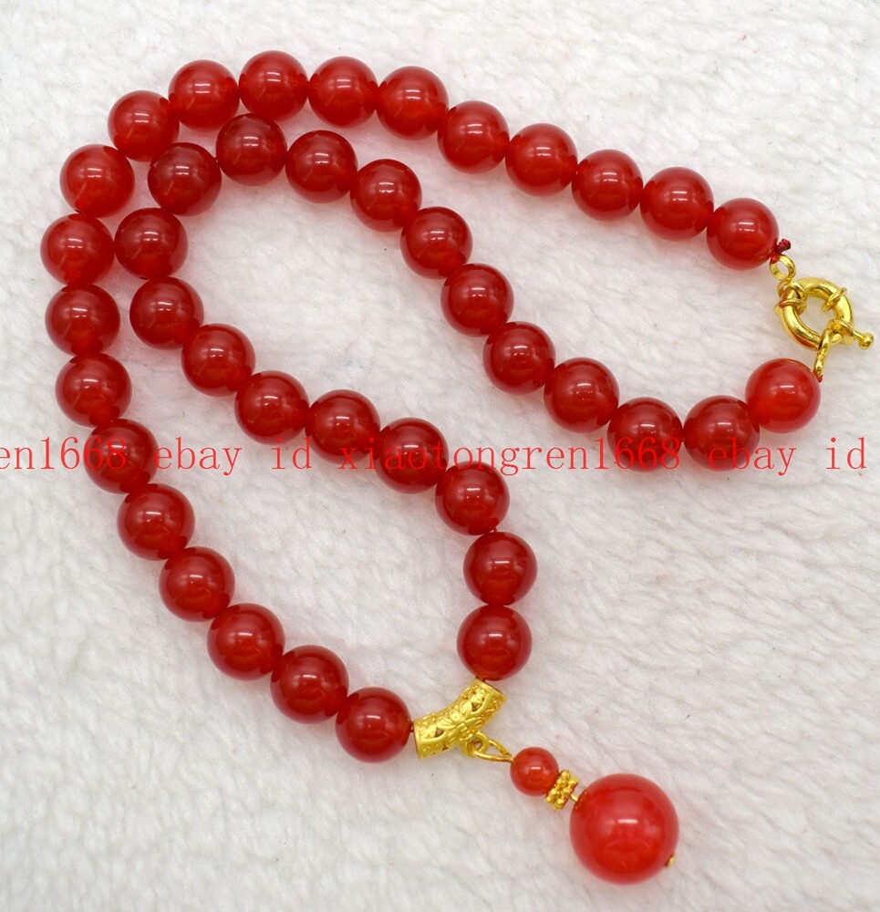 Natural Pretty 8/10/12mm Red Jade Gemstone Round Beads Pendant Necklace 16-26in