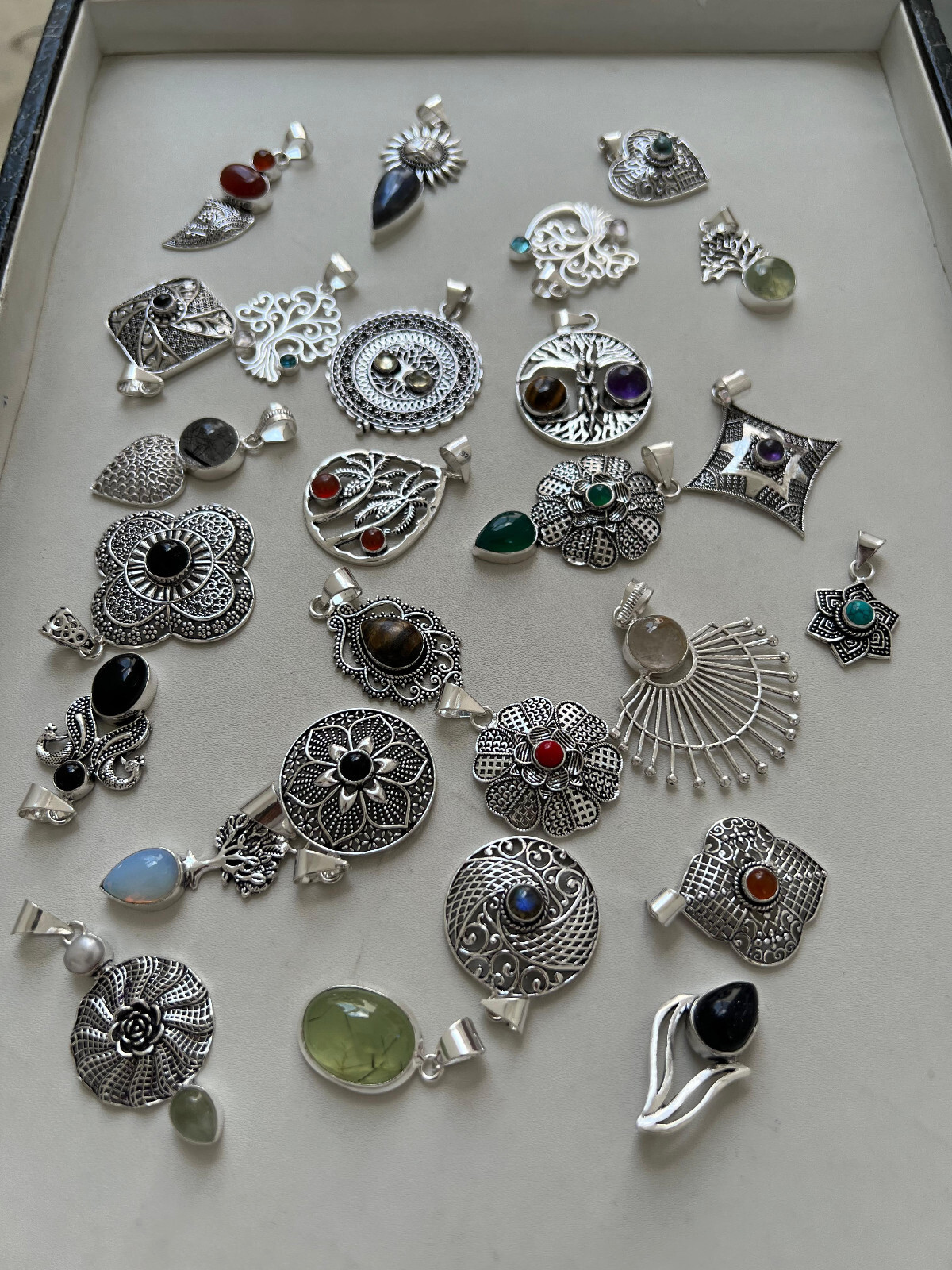 BULK SALE !! 925 Sterling Silver Plated Mix Gemstone Pendant Wholesale Lot