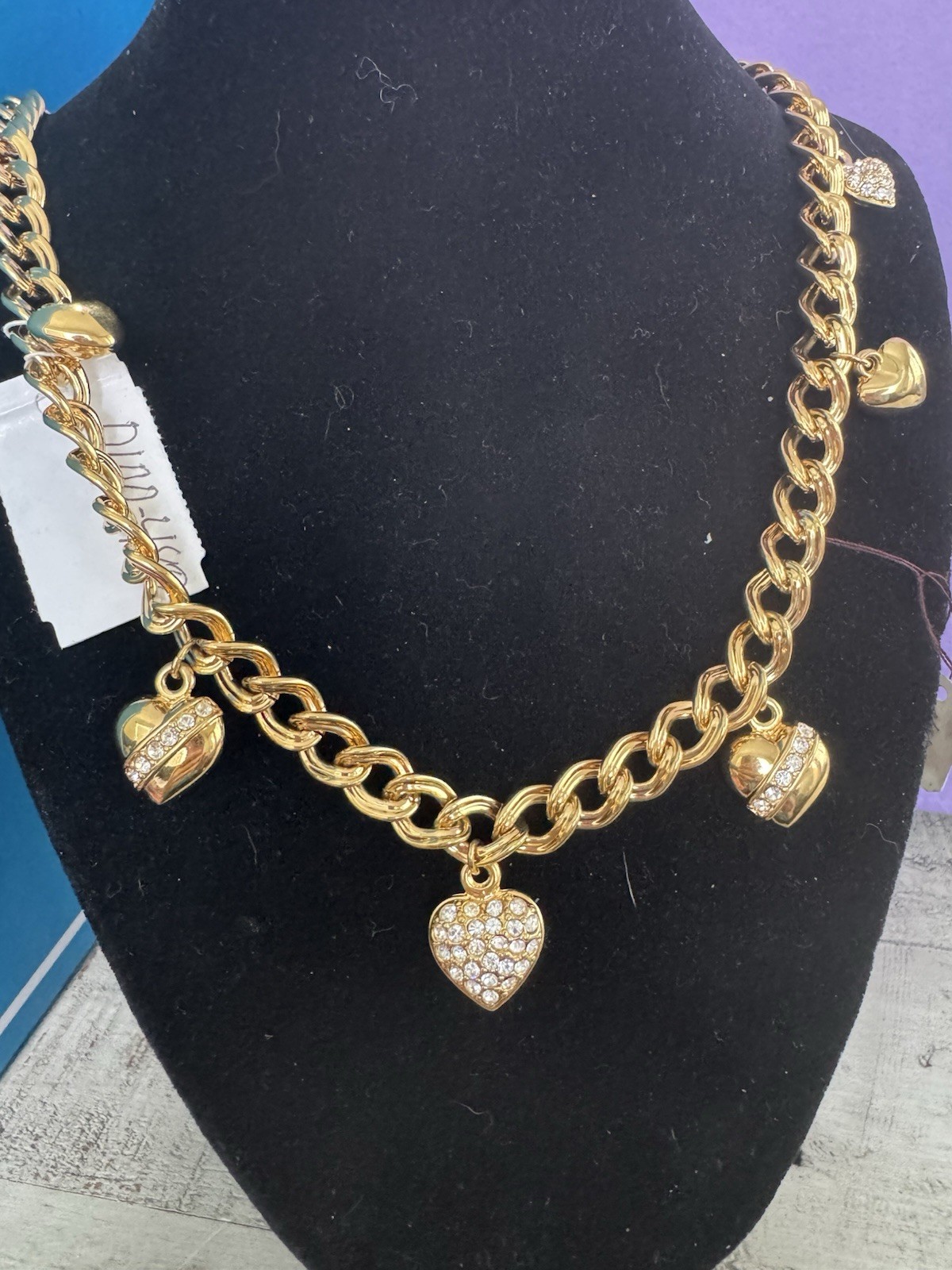 NOLAN MILLER Necklace Gold Tone Heart Charm Signed Vintage Jewelry #4446