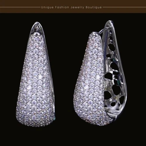 18k White Gold Plated Simulated Diamond Huggie Hoop Earrings Bridal Jewelry Gift