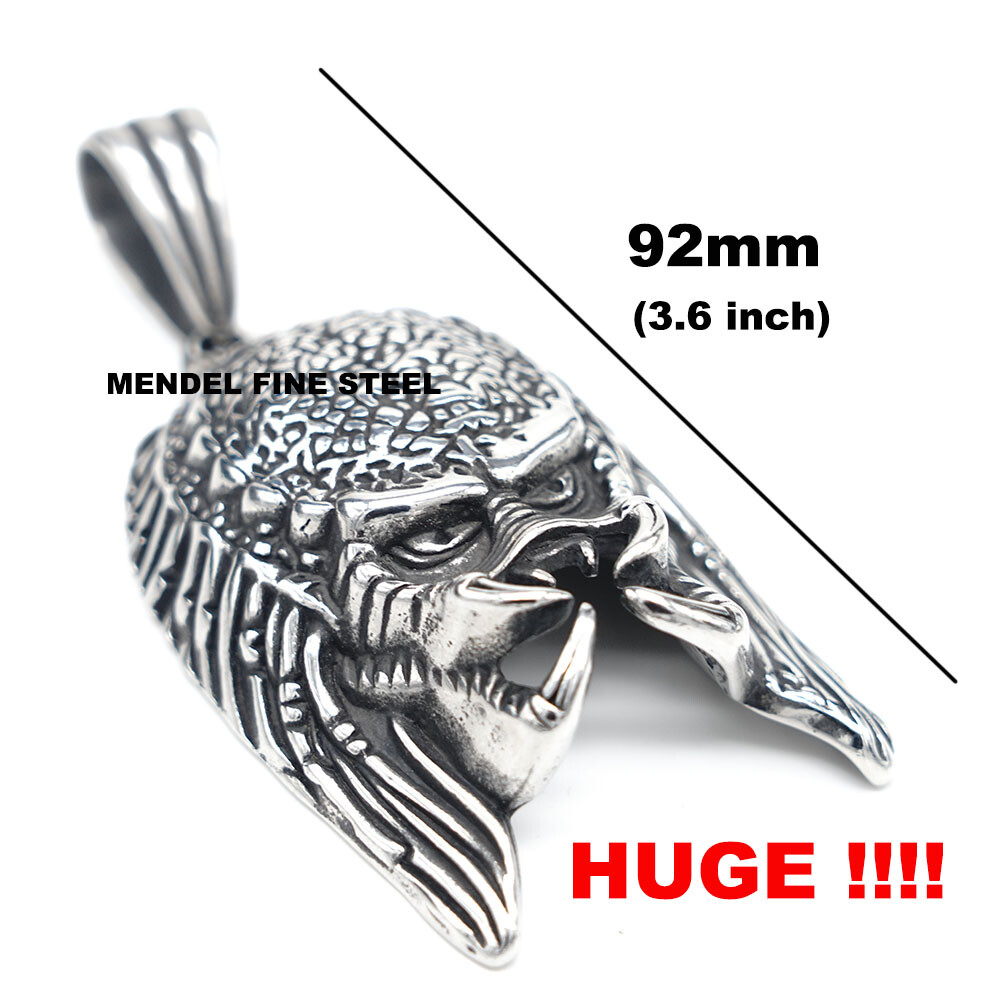 MENDEL Mens Large Big Horror Alien Predator Skull Necklace Chain Stainless Steel