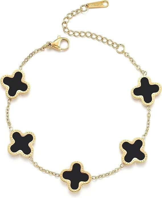 18K Gold Plated Clover Lucky Bracelet for Women White/Black/Red/Flower Four Leaf