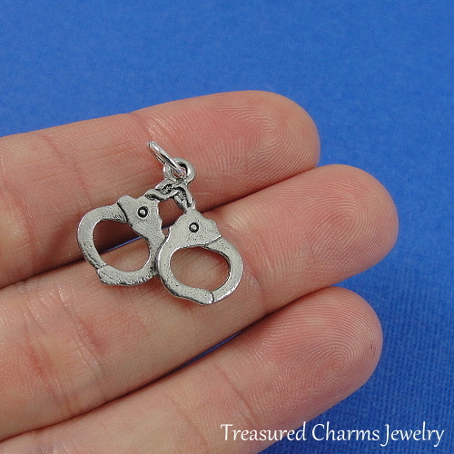 Silver Handcuffs Charm – Police Officer Cops Deputy Sheriff Pendant NEW