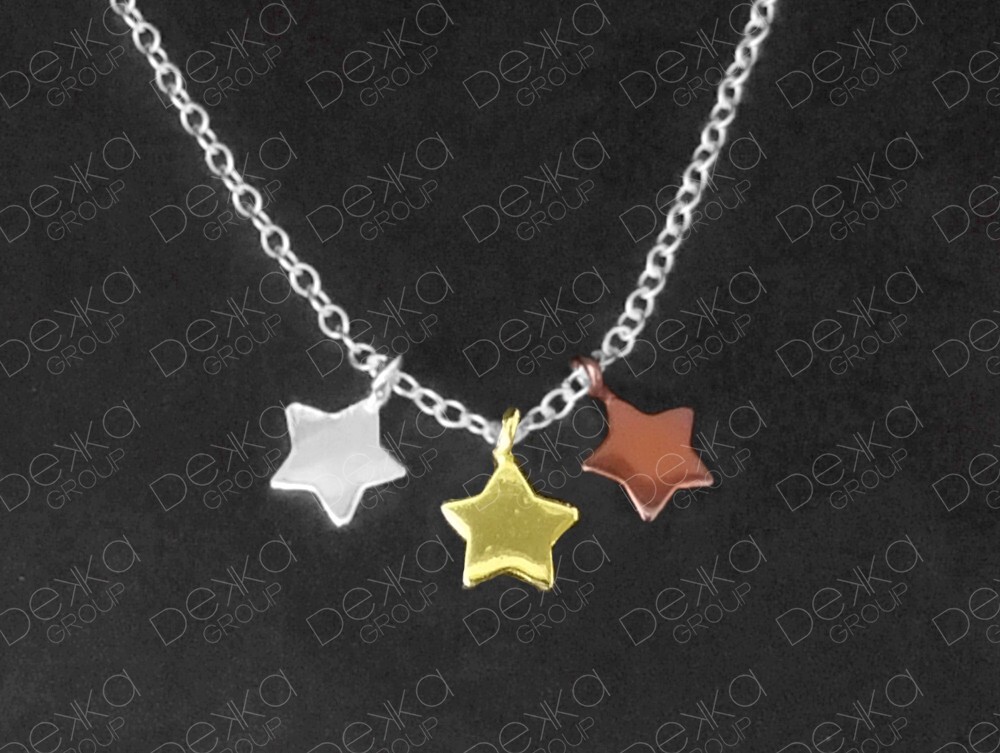 925 Sterling Silver 3 Stars Necklace Small Mini Charm Pendant Pentagon Gold Rose