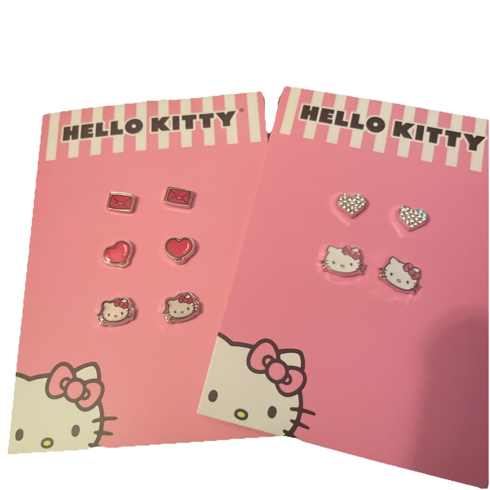 Hello Kitty Earrings Adorable Silver Plated Red Hearts Stud – New 5 Pairs