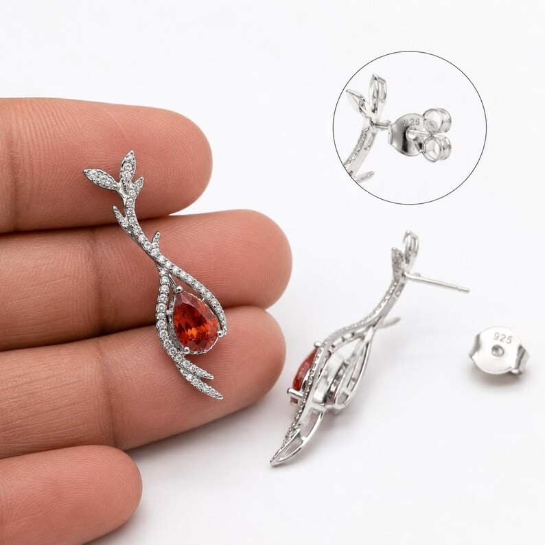 Pear Cut Natural Garnet Earrings 925 Sterling Silver Push Back Earrings