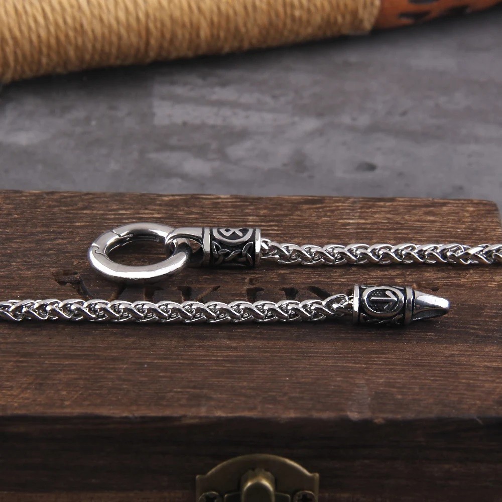 Nordic Viking Rune Open Round Clasp Pendant Necklace Stainless Steel Men Jewelry