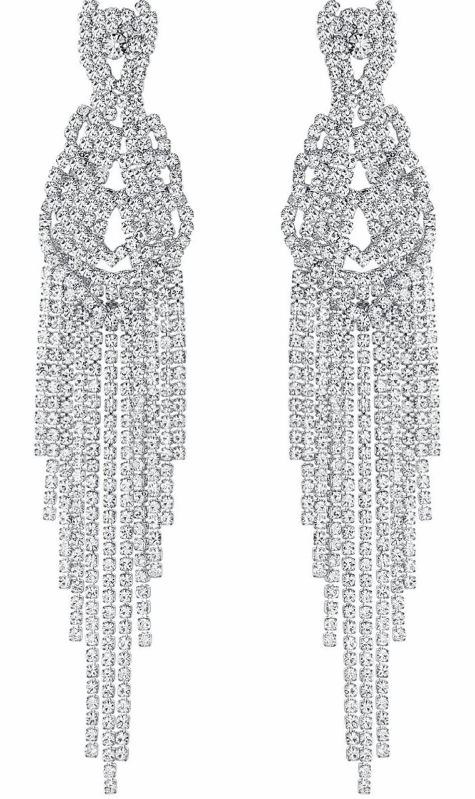 Brand New Silver Crystal Rhinestone Retro Style Elegant Long Chandelier Earrings