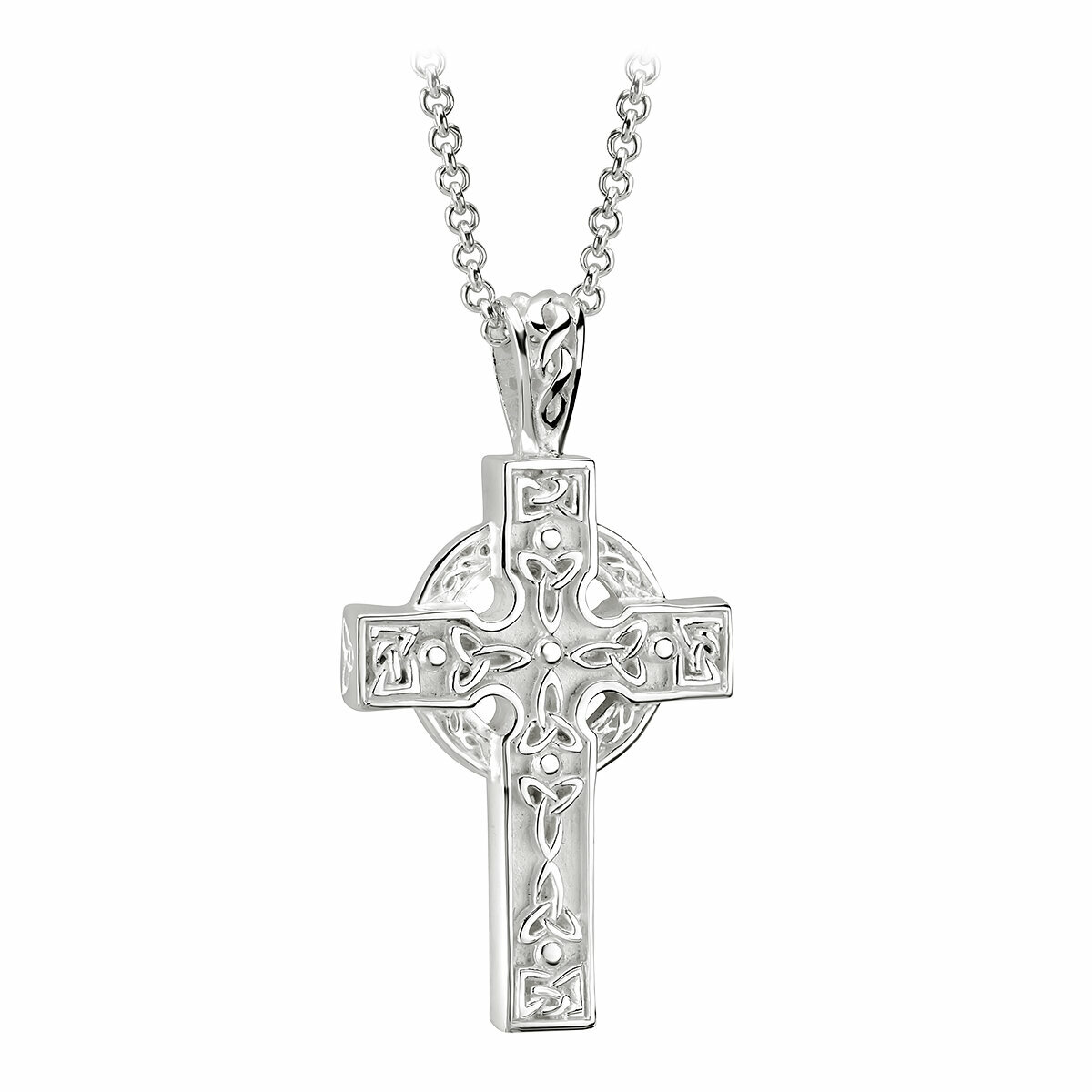 Solvar Celtic Cross Necklace Trinity Knot Sterling Silver Irish Made in Gift Box