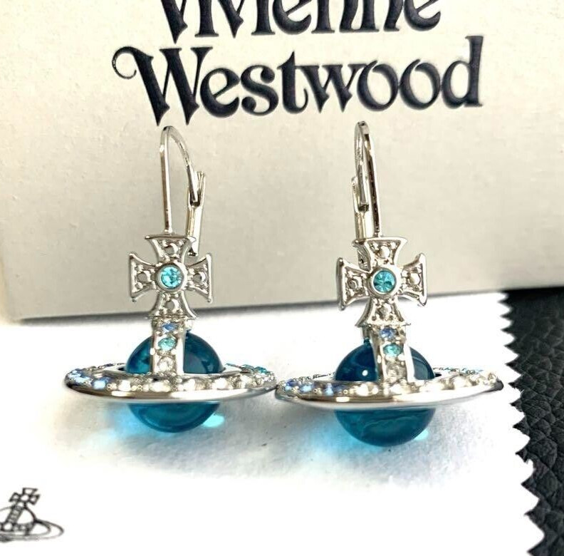 Vivienne Westwood Rhinestone Tiny ORB Earrings LightBlue Silver Outlet authentic