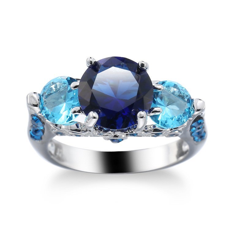Multi Gems London Blue Topaz Ocean Blue Topaz Gems Silver Woman Ring Size 6-10