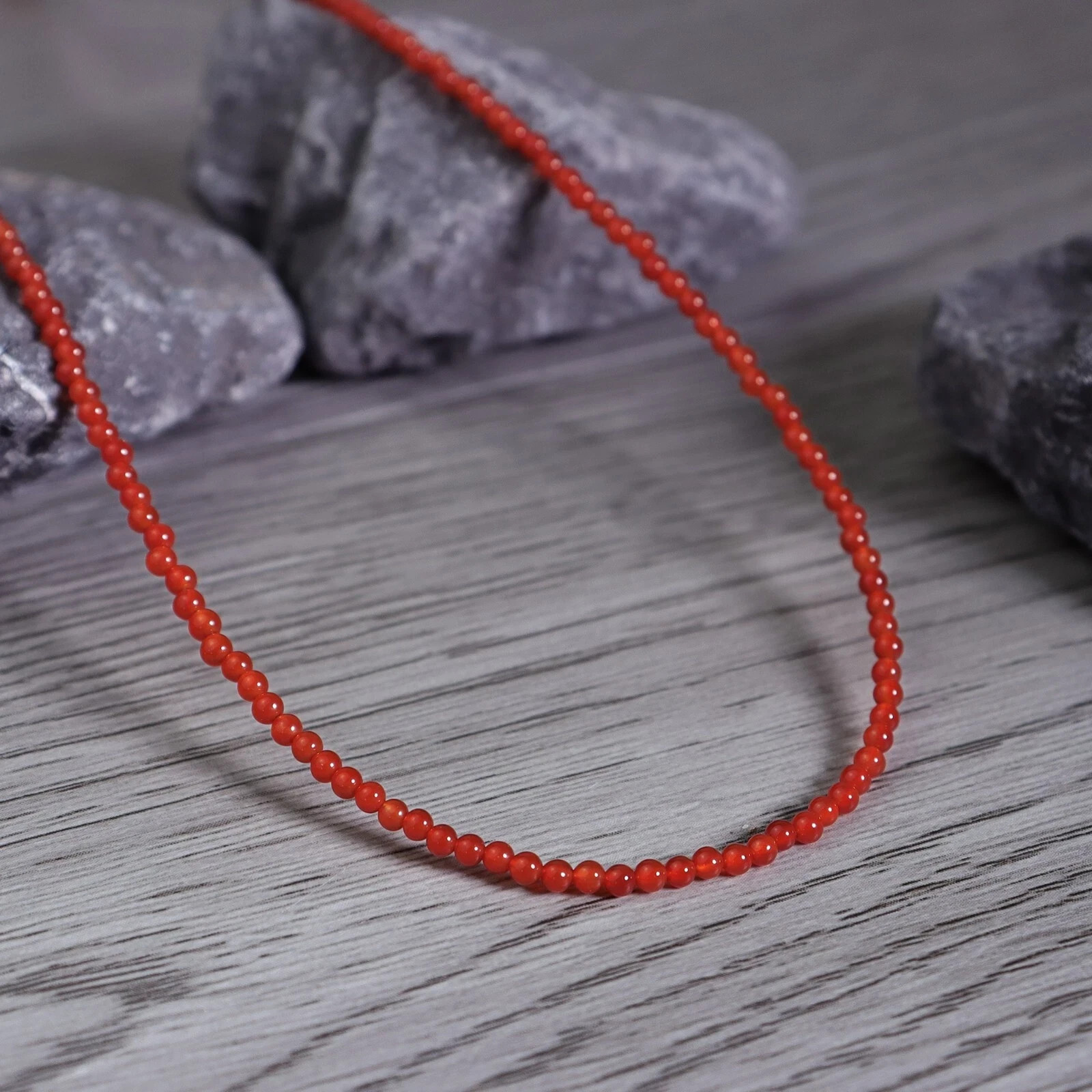Carnelian 3mm Tiny Beaded Choker Healing Dainty Women Boho Crystal Necklace Gift