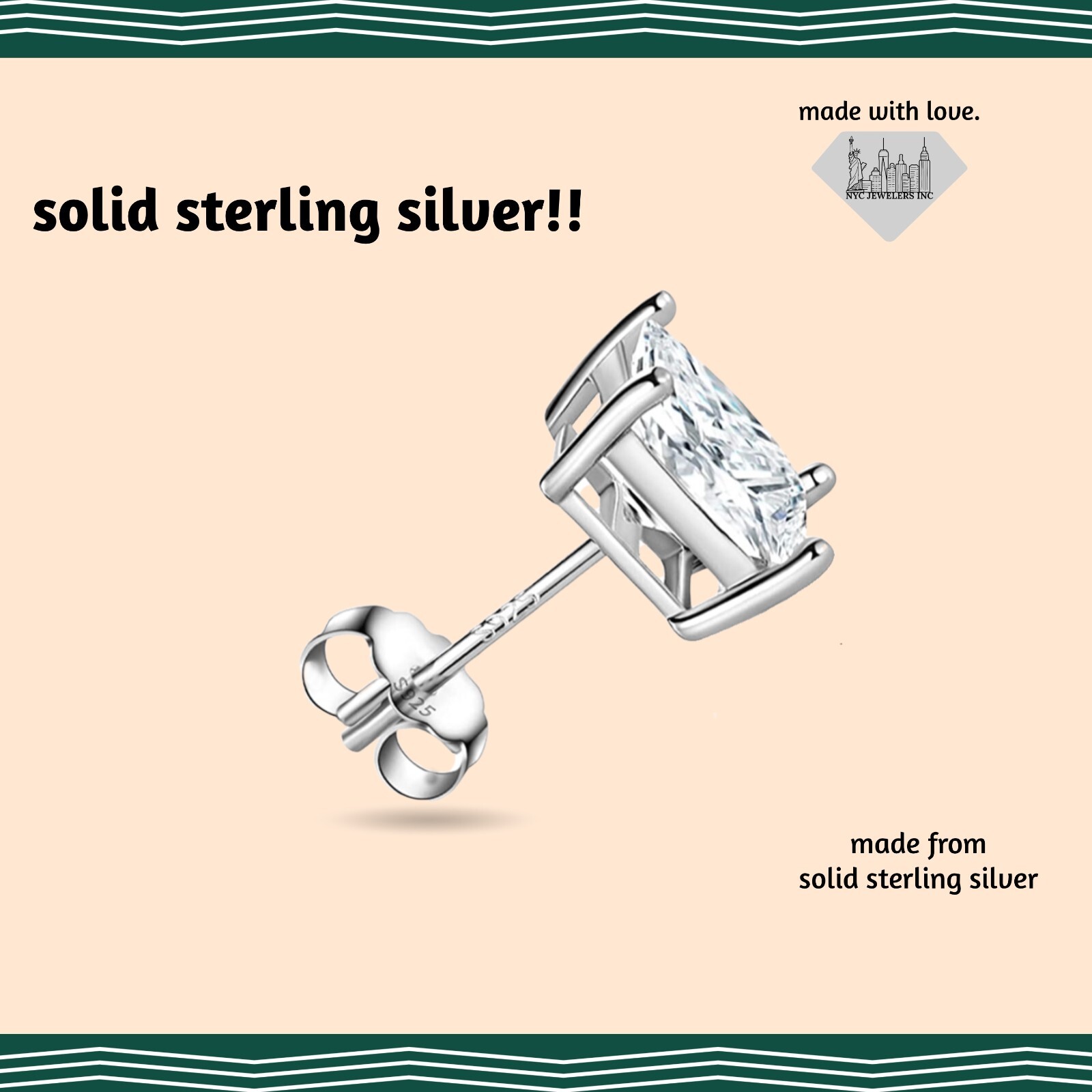 Sterling Silver CZ Cubic Zirconia Stud Earrings Unisex 4MM 5MM 6MM 7MM 8MM 9MM