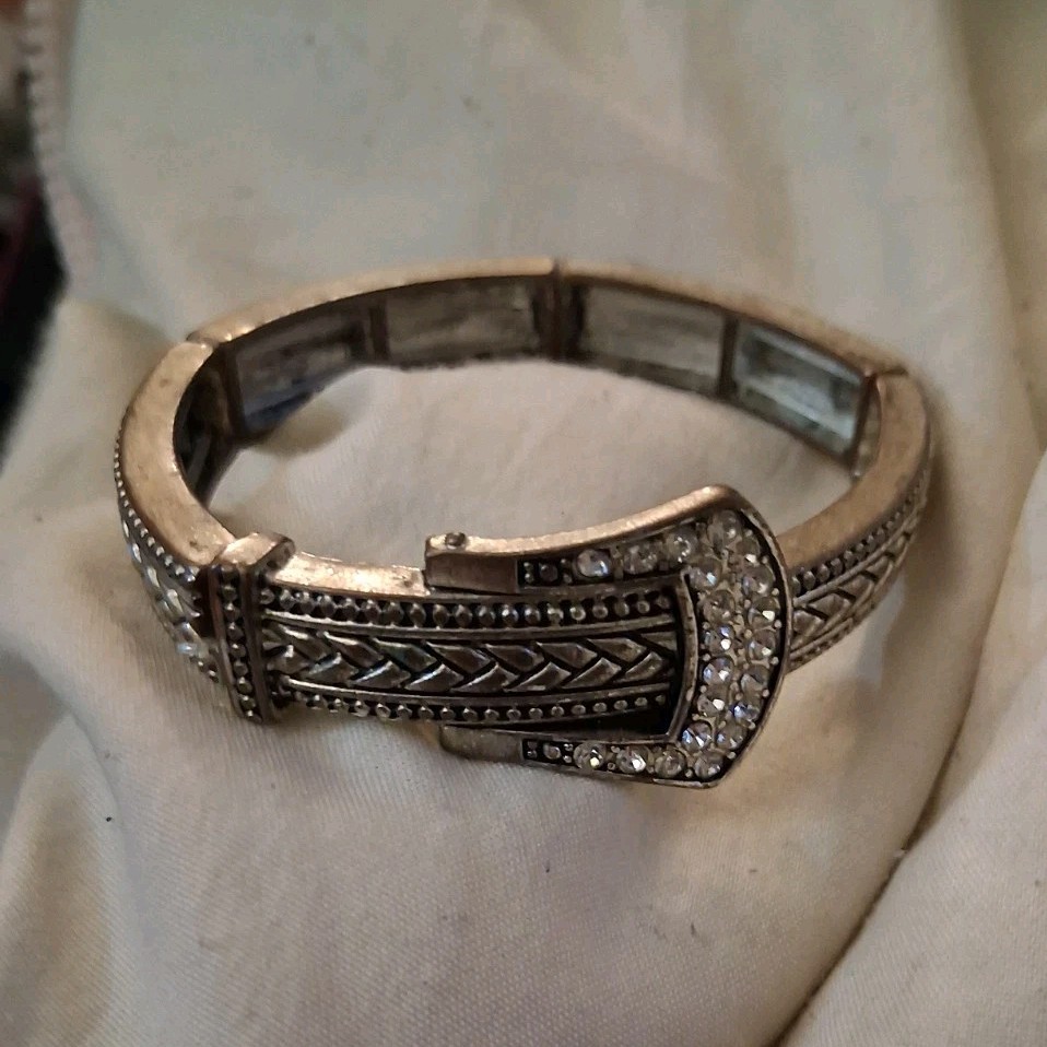Silver Tone Buckle Bangle Cuff Bracelet,