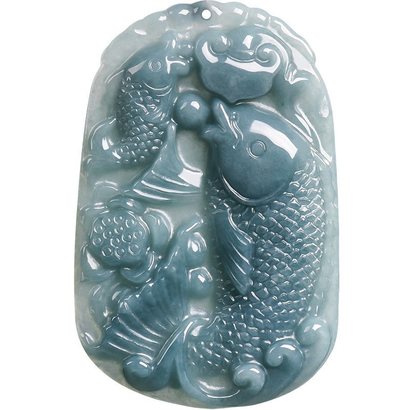 Certified Grade A Natural Jade Jadeite Carved Common Carp Lucky Pendant Necklace