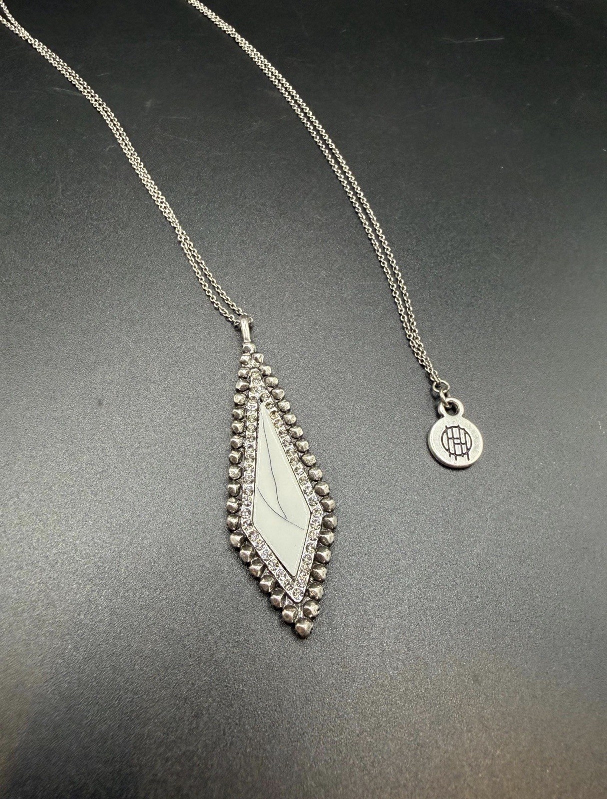 House of Harlow 1960 Geometric Pendant Necklace | White Inlay, Crystal Accents
