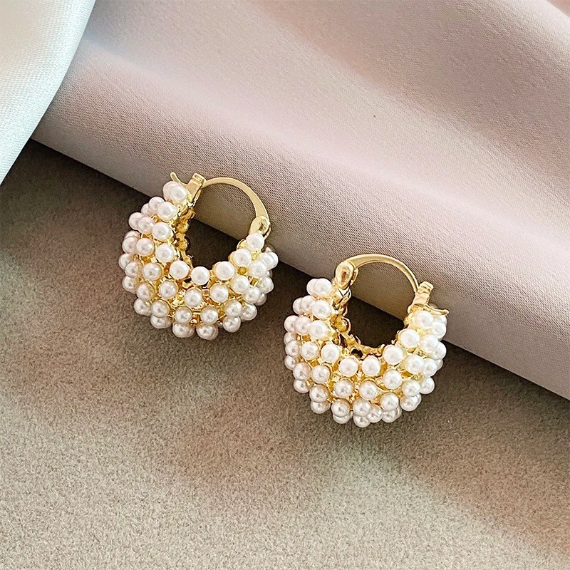 New Design Pearl Metal Flower Basket Earrings Women Fashion Jewelry Earring Gift