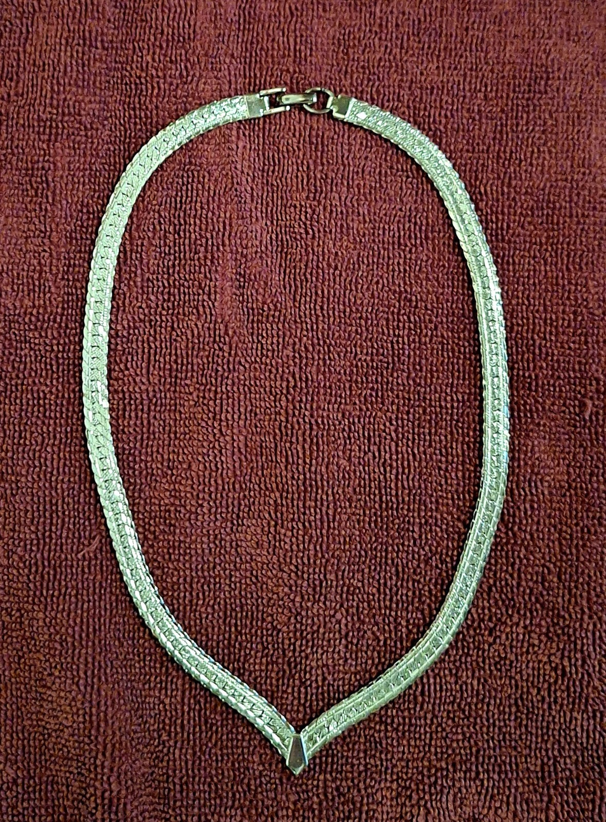 Napier Vintage Necklace V Chain Herringbone approx 16” Silver tone