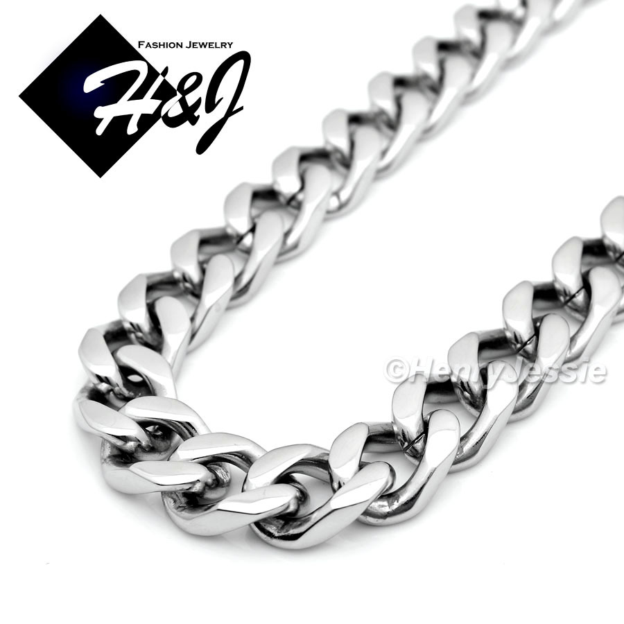 30″MEN Stainless Steel HEAVY 11x5mm Silver Cuban Curb Necklace Cross Pendant*BJ1