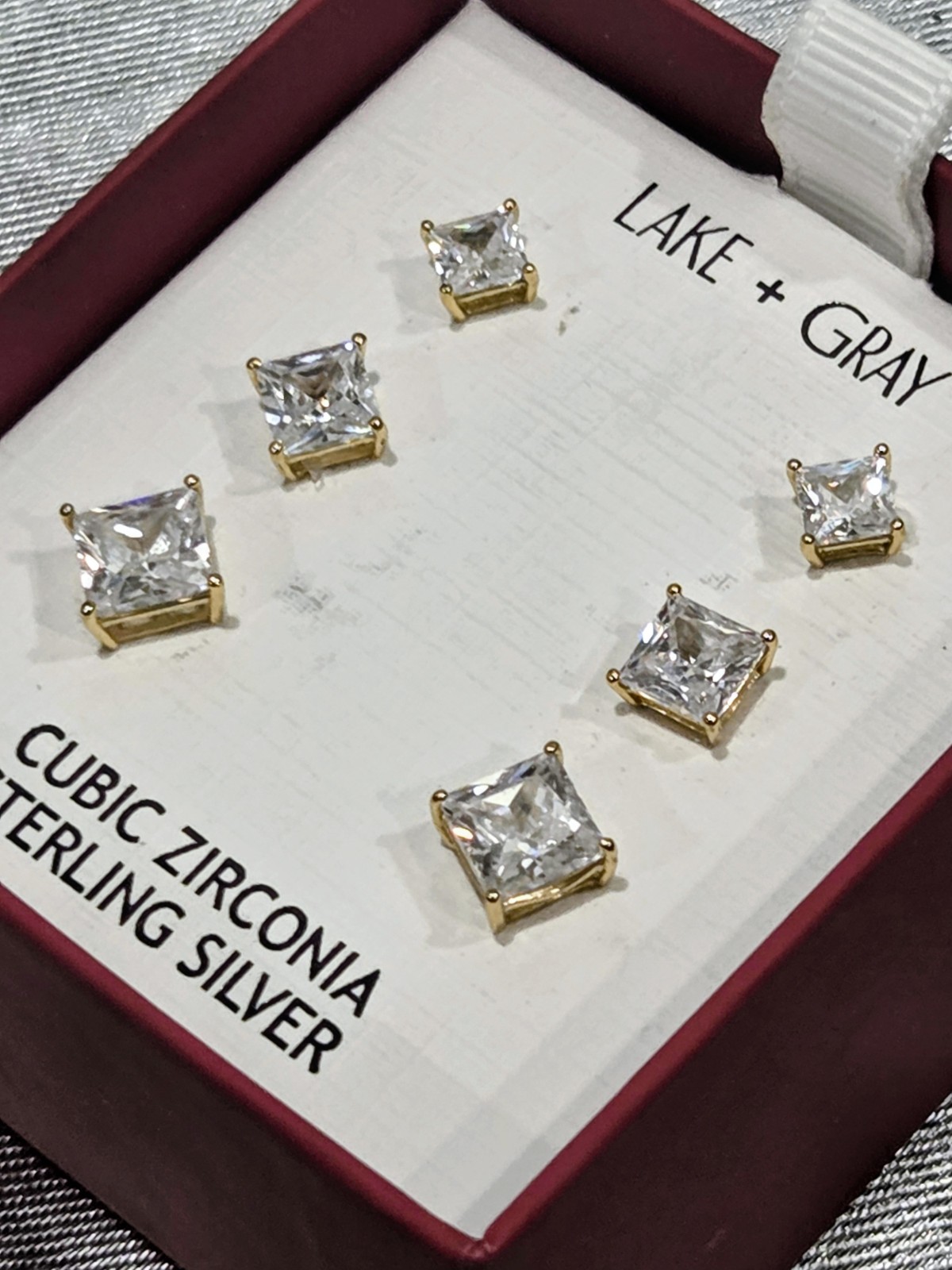 Lake + Gray Gold Plated CZ Stud Earrings Set 6mm-10mm Sterling Silver
