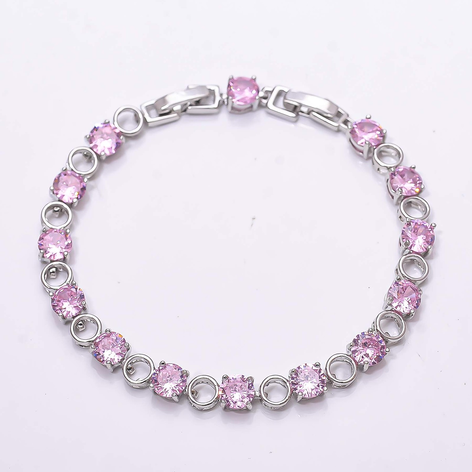 Pink Sapphire Simulated 925 Sterling Silver Tennis Bracelet 7.99″ B_9730_687_16