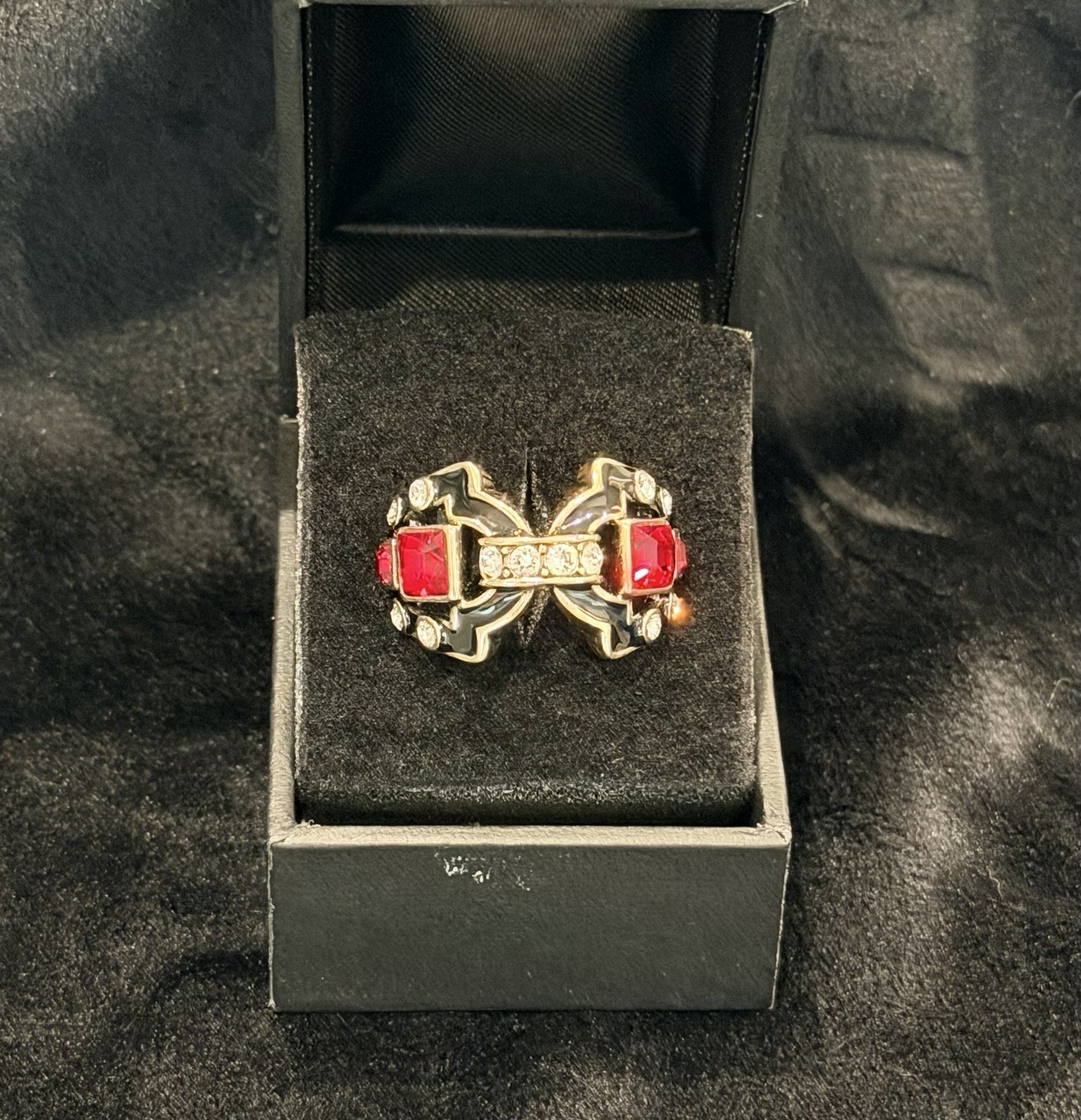 Heidi Daus HSN Art Deco Inspired Red Crystal Statement Ring, Size 6 – New In Box