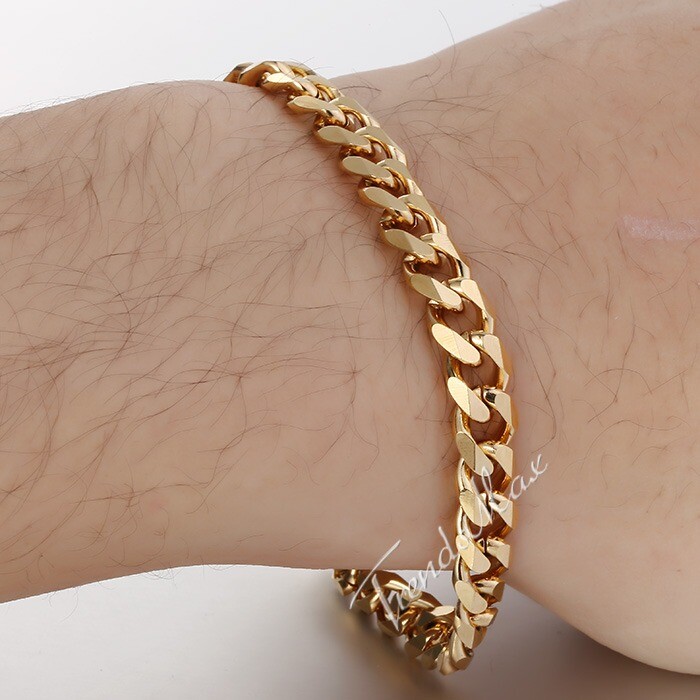 7MM Necklace Bracelet SET Stainless Steel Chain Gold Plated Cuban Link For MEN