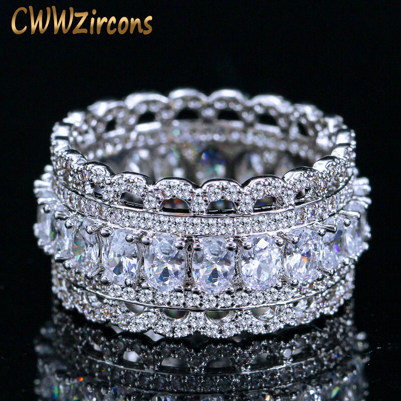 CWWZircons Fashion Oval CZ Wide Circle Women Wedding Party Engagement Rings