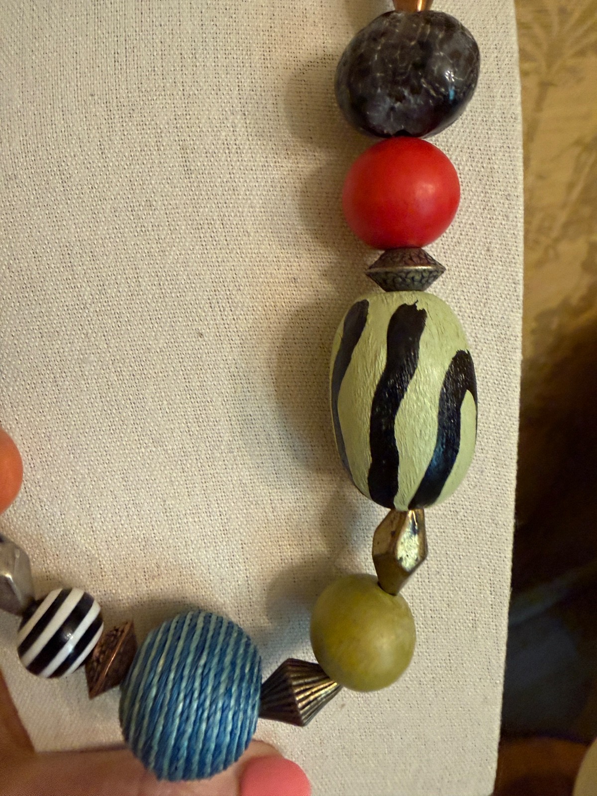 Chicos Chunky Boho Statement Necklace mixed media wood metal tribal safari