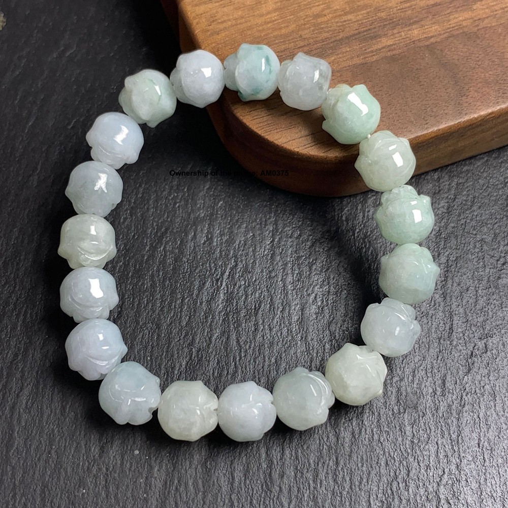 Certificate Natural Jade 9.5mm Rose Bead Stretch Bracelet Grade A Jadeite