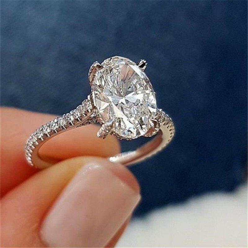 Elegant Women 925 Silver Ring Oval Cut Cubic Zircon Wedding Gift Sz 6-10