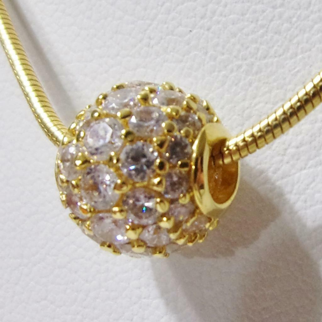 Eye Catching Pave Cut Crystals Ball Slide On A Gold Tone Snake Chain 15-3/4″