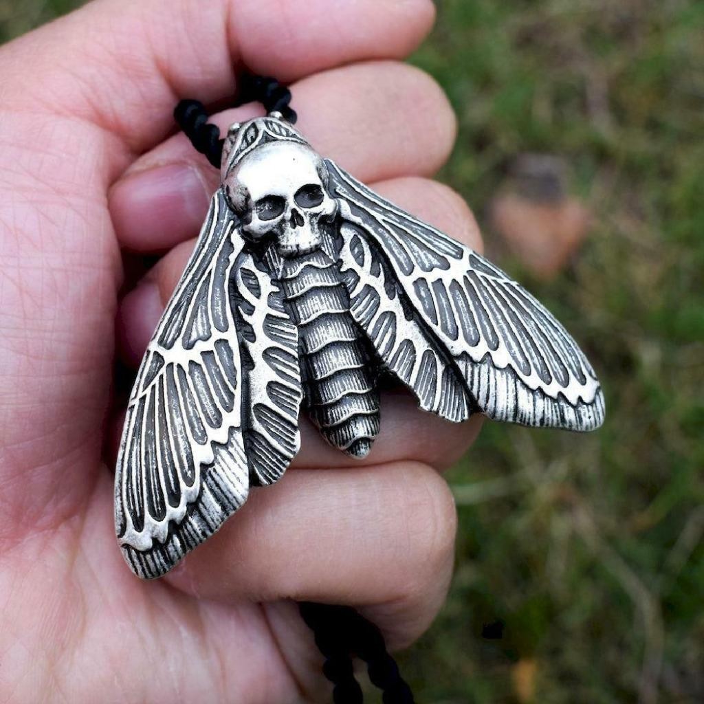 DEATH HEAD MOTH NECKLACE Large 2″ Pendant 20″ Cord Skull Face Insect Gothic NEW