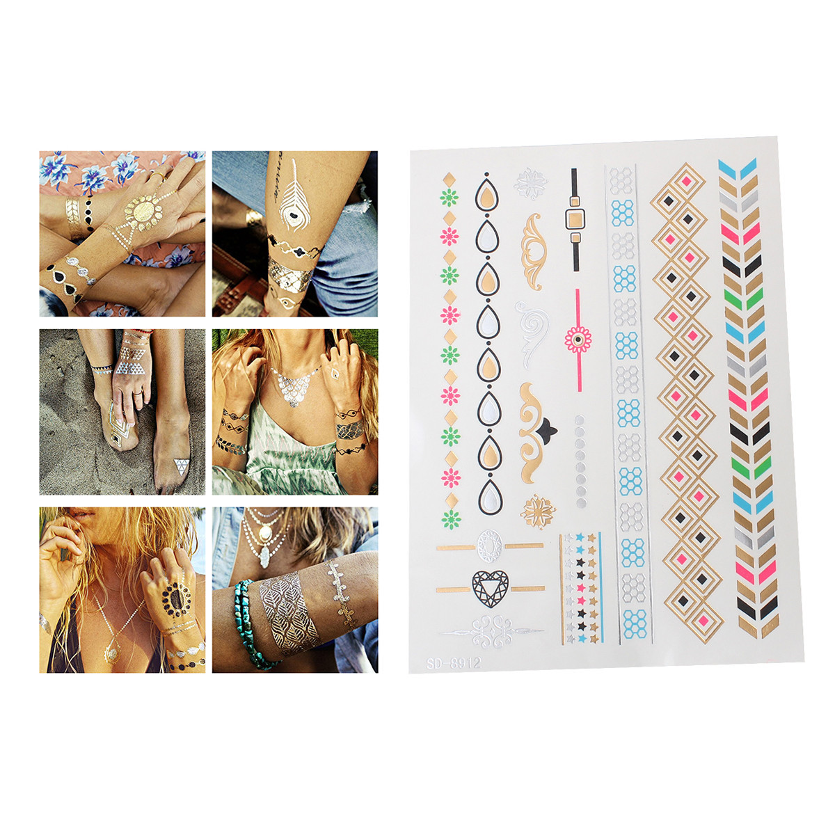 Sexy Sparkles Metallic Waterproof Temporary Tattoo Sticker Body Art Metallic Col