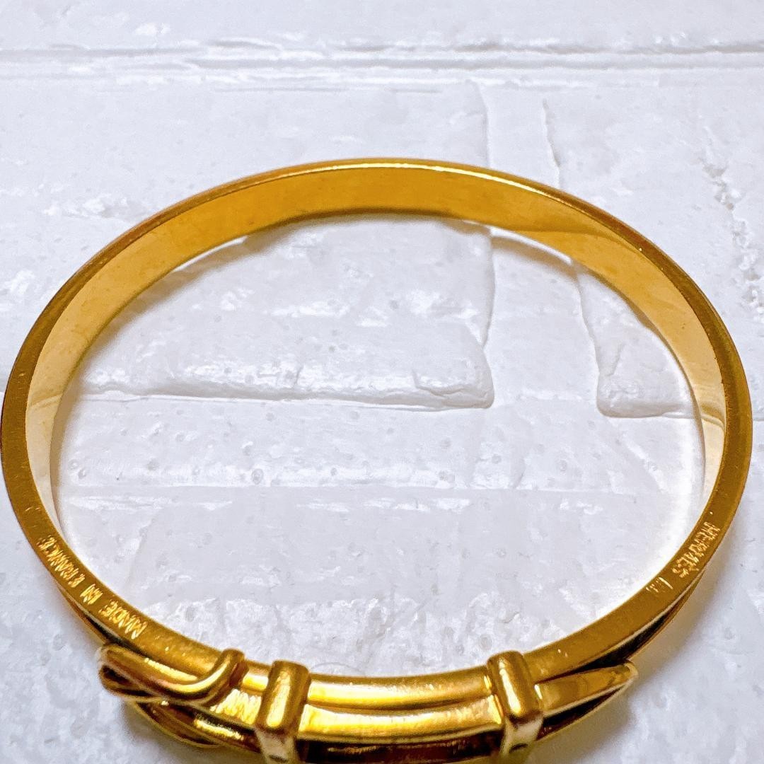 HERMES bangle wristband gold and black belt motif Used Men around 19.5cm