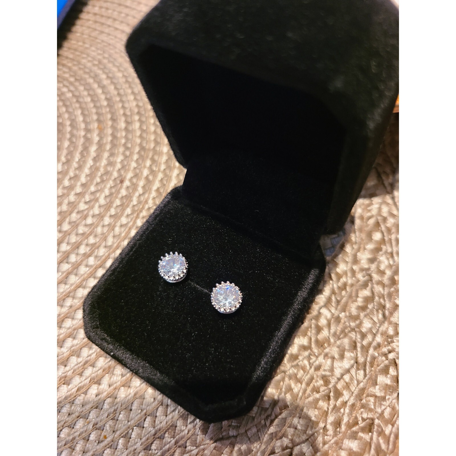 RHINESTONE CZ STUD Earrings .925 Sterling Silver Christmas Gift 8mm or 2 ct. Box