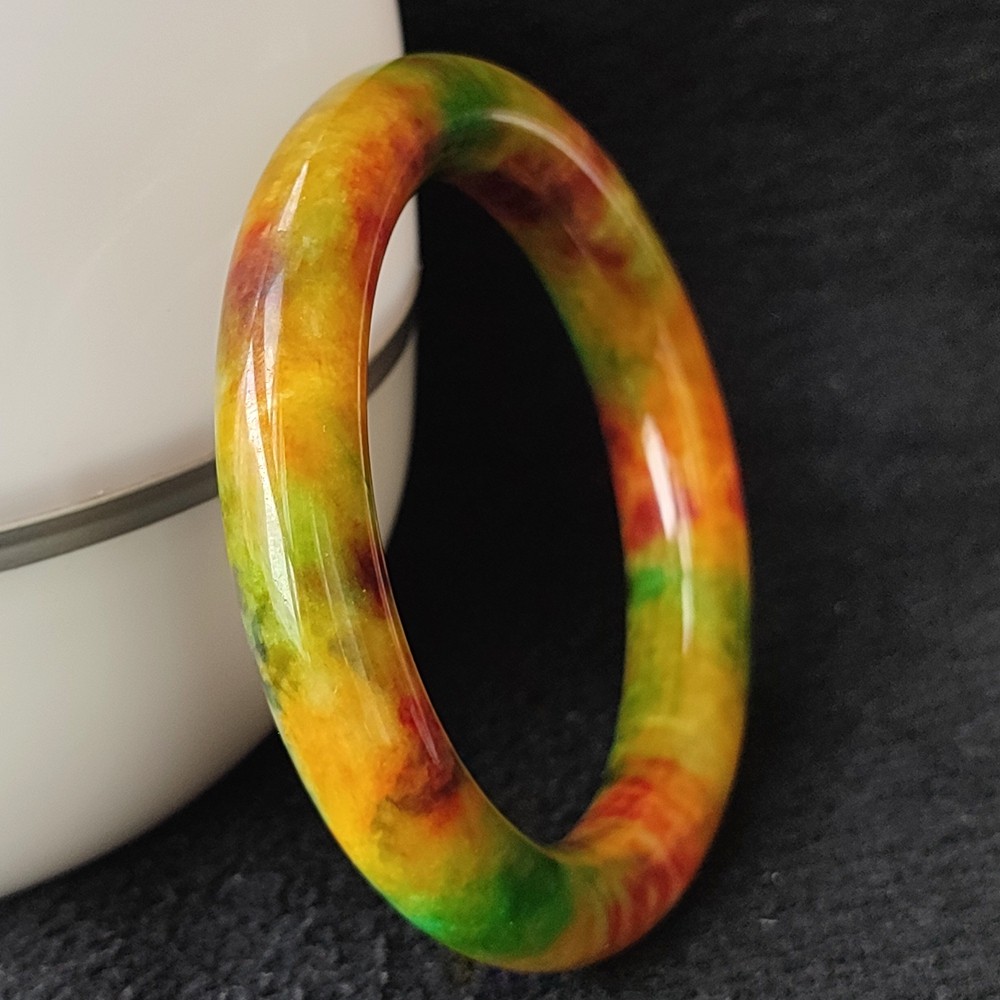 Certified Grade A Multicolor 59mm Burma Jade jadeite Circle Bangle Bracelet 2960