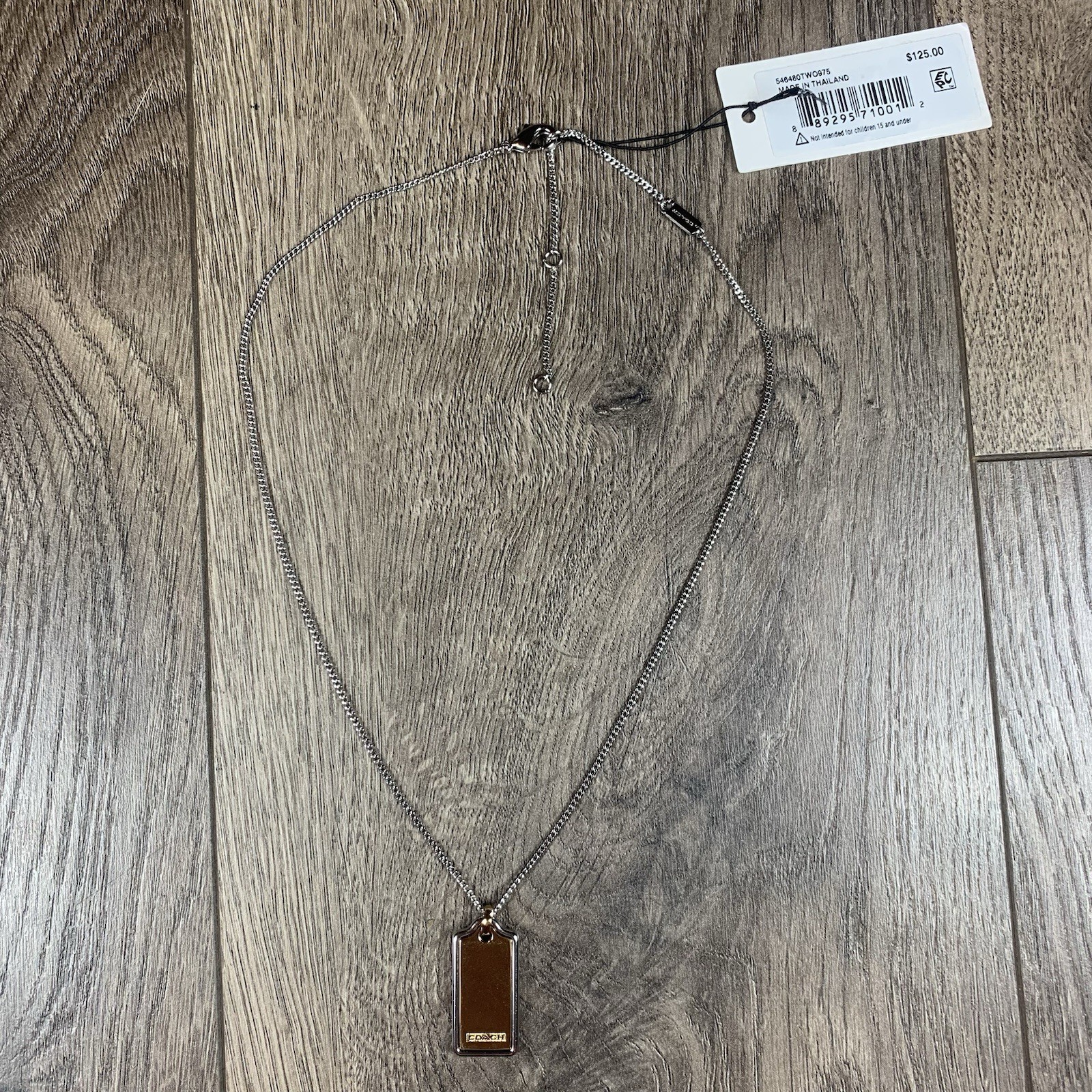 $125 NWT COACH Two-Tone Signature Hangtag Pendant Necklace